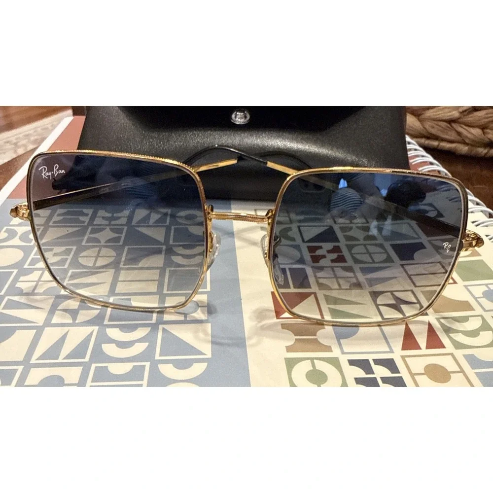 Ray-Ban Square 1971 Sunglasses Gold Frame Arista Gradient Blue Lenses